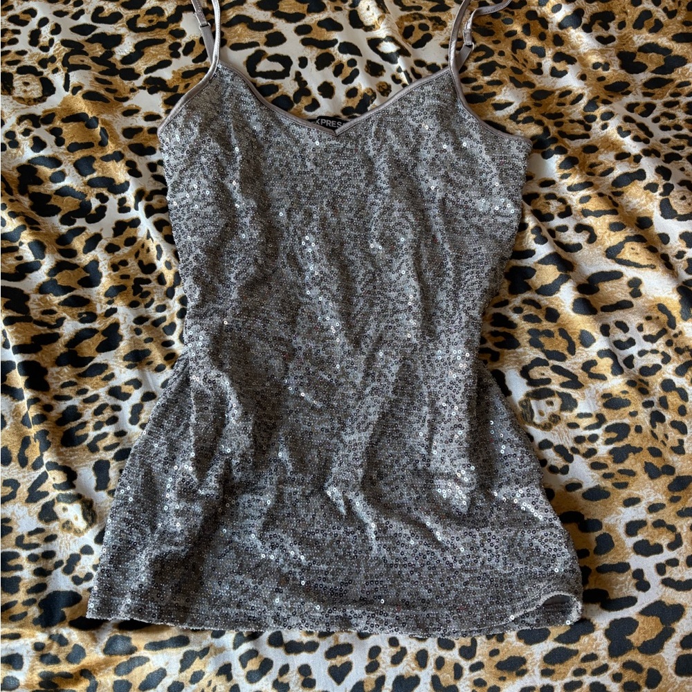 Y2K Silver Sequin Tank Top